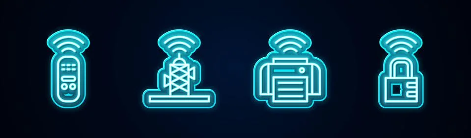 Set line Smart remote control, Wireless antenna, printer and safe combination Stock Illustration