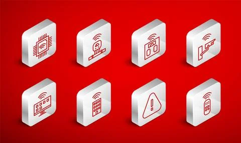 Set line Smart remote control, sensor, bathroom scales, security camera, Ex.. Stock Illustration