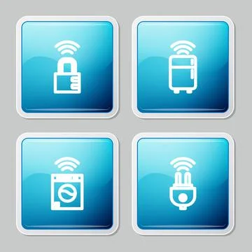 Set line Smart safe combination lock, refrigerator, washer and electric plug Stock Illustration