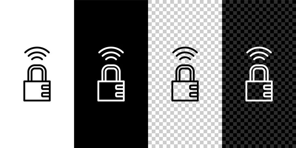 Set line Smart safe combination lock icon isolated on black and white background Stock-Illustration