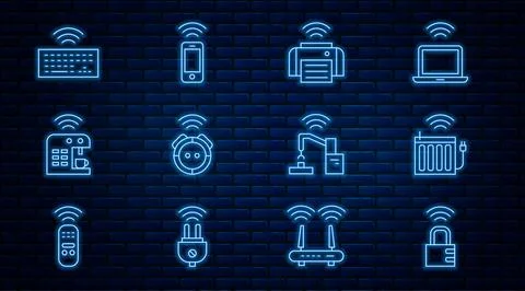 Set line Smart safe combination lock, heating radiator, printer, Robot vacuum Illustrazione stock