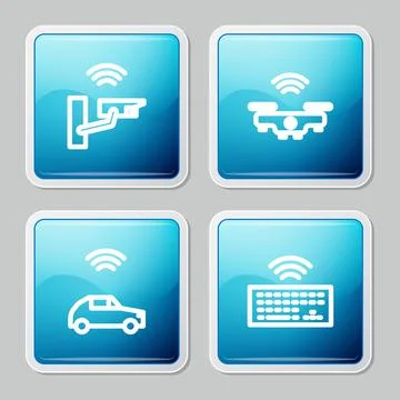 Set line Smart security camera, drone, car system with wireless and Wireless Stock Illustration