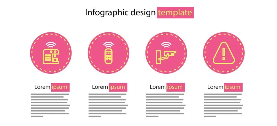 Set line Smart security camera, Exclamation mark in triangle, remote control and Stock Illustration