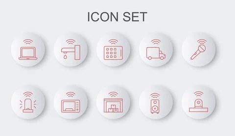 Set line Smart security camera, flasher siren, Wireless tablet, stereo speaker Stock Illustration