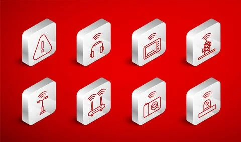 Set line Smart security camera, headphones, microwave oven, Wireless antenn.. Stock Illustration