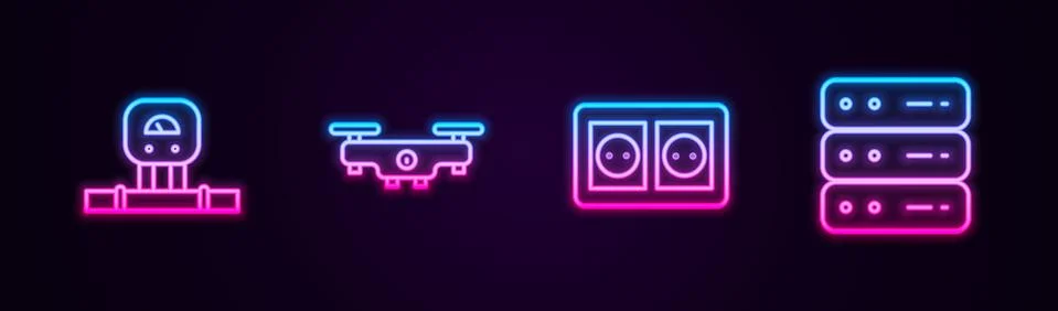 Set line Smart sensor, Drone flying, Electrical outlet and Server, Data, Web Stock Illustration