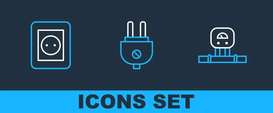 Set line Smart sensor, Electrical outlet and plug icon. Vector Stockillustratie