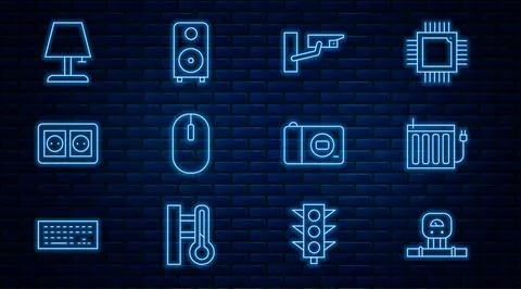 Set line Smart sensor, Heating radiator, Security camera, Computer mouse, E.. イラスト素材