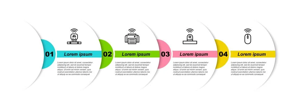 Set line Smart sensor, printer, security camera and Wireless mouse. Business Stock Illustration