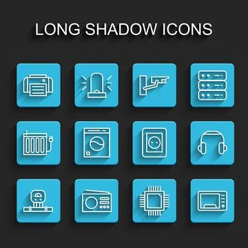 Set line Smart sensor, Radio, Printer, Processor with microcircuits CPU Stock Illustration