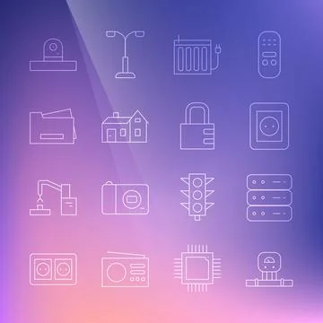 Set line Smart sensor, Server, Data, Web Hosting, Electrical outlet, Heating Stock Illustration