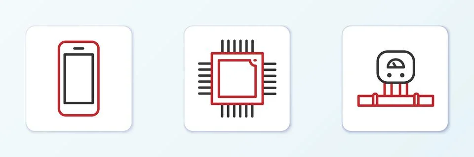 Set line Smart sensor, Smartphone and Processor with microcircuits CPU icon Stock-Illustration