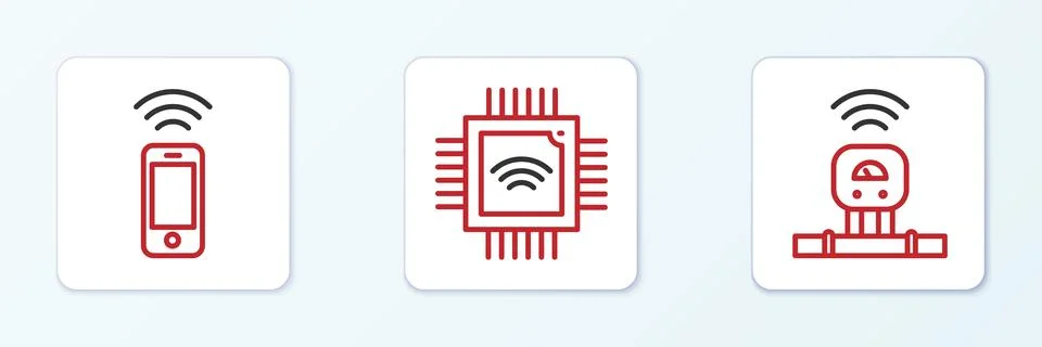 Set line Smart sensor, Wireless smartphone and Processor with microcircuits.. イラスト素材