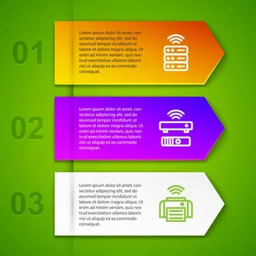 Set line Smart server, Wireless TV box receiver, printer and smartphone Stock Illustration