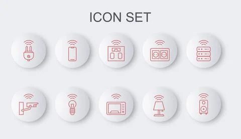 Set line Smart stereo speaker, security camera, bathroom scales, table lamp.. Stock Illustration