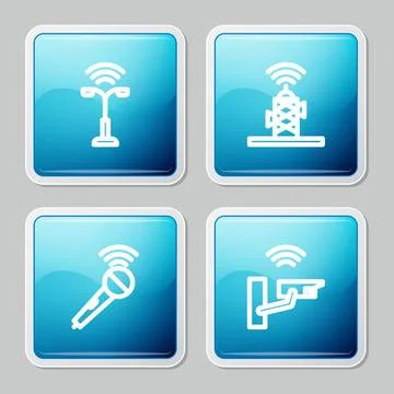 Set line Smart street light, Wireless antenna, microphone and security came.. Stock-Illustration