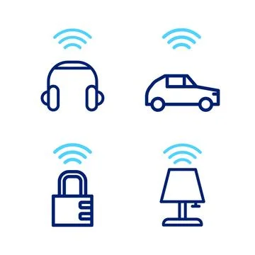 Set line Smart table lamp, safe combination lock, car system with wireless .. Stock Illustration