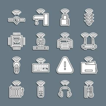 Set line Smart thermometer, printer, Router and wi-fi signal, safe combinat.. イラスト素材