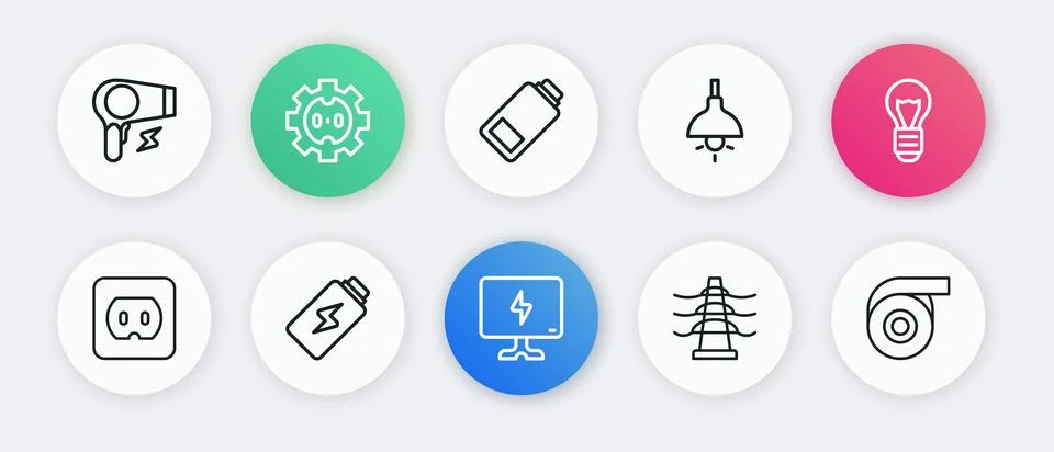 Set line Smart Tv, Creative lamp light idea, Electrical outlet, tower line,.. Illustration