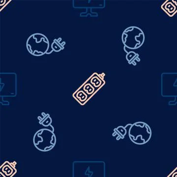 Set line Smart Tv, Global energy planet with plug and Electric extension on Stock Illustration