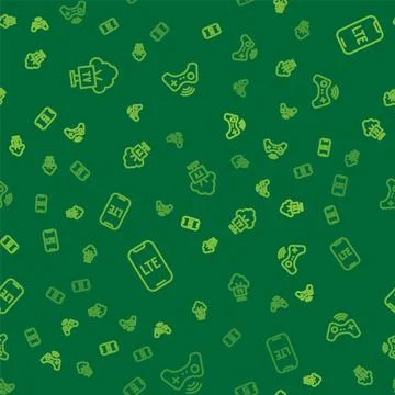 Set line Smart Tv, LTE network and Wireless gamepad on seamless pattern. Vector 스톡 일러스트
