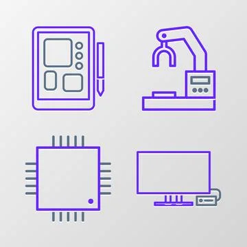 Set line Smart Tv, Processor with microcircuits CPU, Robotic robot arm hand.. Stock-Illustration