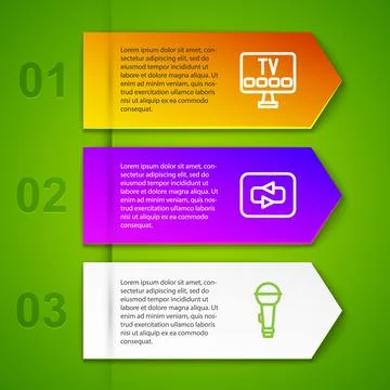 Set line Smart Tv, Repeat button and Microphone. Business infographic template Stock Illustration