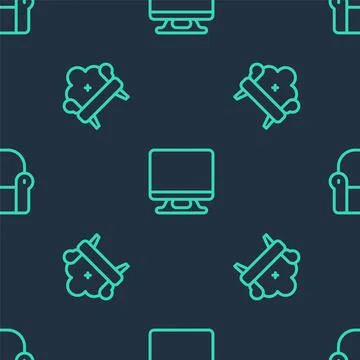 Set line Smart Tv, Sofa and Armchair on seamless pattern. Vector Stockillustratie