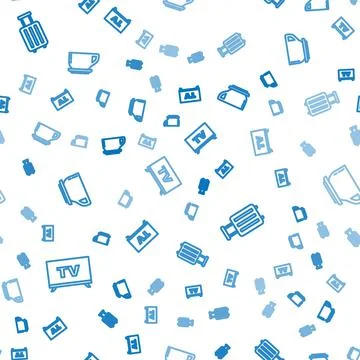Set line Smart Tv, Suitcase and Coffee cup on seamless pattern. Vector 스톡 일러스트