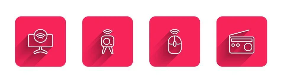 Set line Smart Tv system, Web camera, Wireless computer mouse and Radio with Stock Illustration