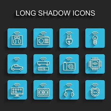 Set line Smart Tv system, electrical outlet, bathroom scales, headphones, Robot Illustrazione stock