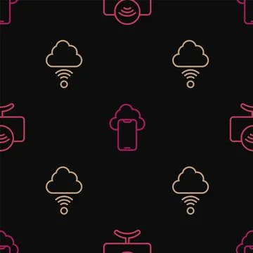 Set line Smart Tv system, Network cloud connection and Cloud technology data  Stock Illustration