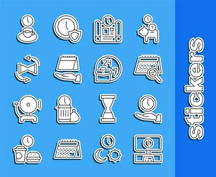 Set line Smart Tv time, Clock, Calendar search, Project plan, Old hourglass.. イラスト素材