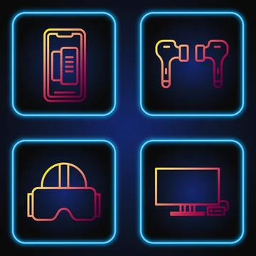 Set line Smart Tv, Virtual reality glasses, Smartphone, mobile phone and Air Stock Illustration