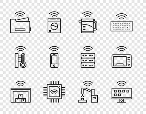 Set line Smart warehouse, Tv system, electric kettle, Processor with Stock Illustration