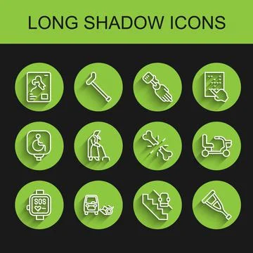 Set line Smart watch, Disabled car, X-ray shots, elevator, Crutch crutches Stock Illustration