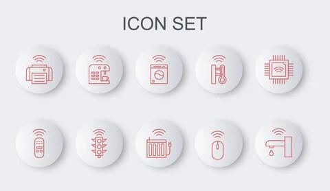 Set line Smart water tap, remote control, washer, Wireless mouse, printer, .. 库存插图