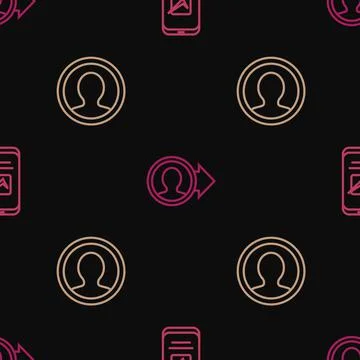 Set line Smartphone, Create account screen and on seamless pattern. Vector Stock Illustration