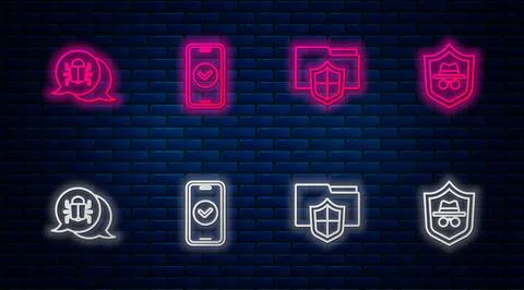 Set line Smartphone, Document folder protection, System bug and Incognito mode Stock Illustration