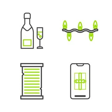 Set line Smartphone with gift box, Christmas wish list template, lights and.. Stockillustratie