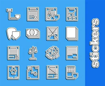 Set line Smartphone insurance, Document, Clean paper, with key with shield イラスト素材