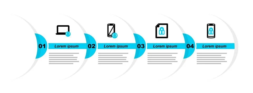 Set line Smartphone with lock, Document and,  and Laptop icon. Vector Illustrazione stock
