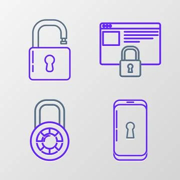 Set line Smartphone with lock, Safe combination wheel, Secure your site HTTPS Illustration