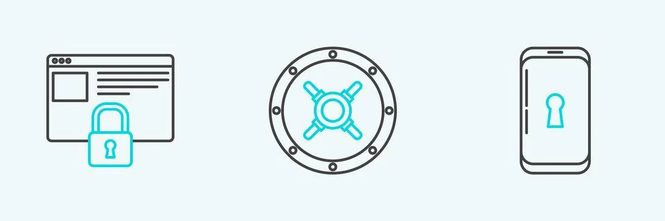 Set line Smartphone with lock, Secure your site HTTPS, SSL and Safe icon. V.. 库存插图