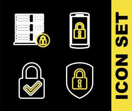 Set line Smartphone with lock, Shield security, Lock and check mark and Ser.. Stock Illustration