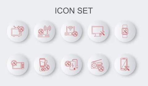 Set line Smartphone service, Microwave oven, Router wi-fi with, Radio, Tv, .. Stock Illustration