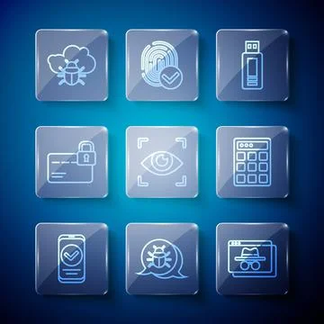 Set line Smartphone, System bug, Browser incognito window, USB flash drive, Eye Stockillustratie