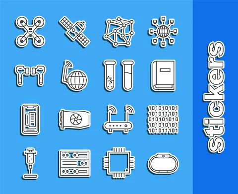 Set line Smartwatch, Binary code, User manual, Neural network, Social, Air Stock Illustration