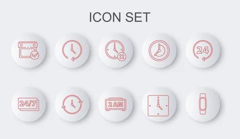 Set line Smartwatch, Clock 24 hours, delete, Calendar with check mark,  and D Illustrazione stock
