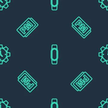 Set line Smartwatch, Clock PM and Time Management on seamless pattern. Vector Stock Illustration
